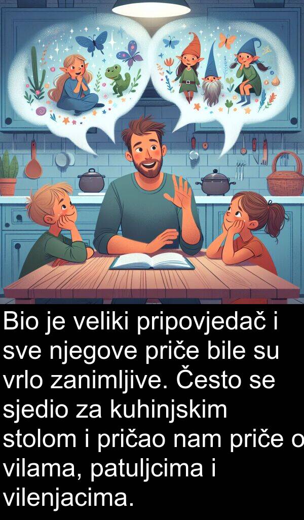 veliki: Bio je veliki pripovjedač i sve njegove priče bile su vrlo zanimljive. Često se sjedio za kuhinjskim stolom i pričao nam priče o vilama, patuljcima i vilenjacima.