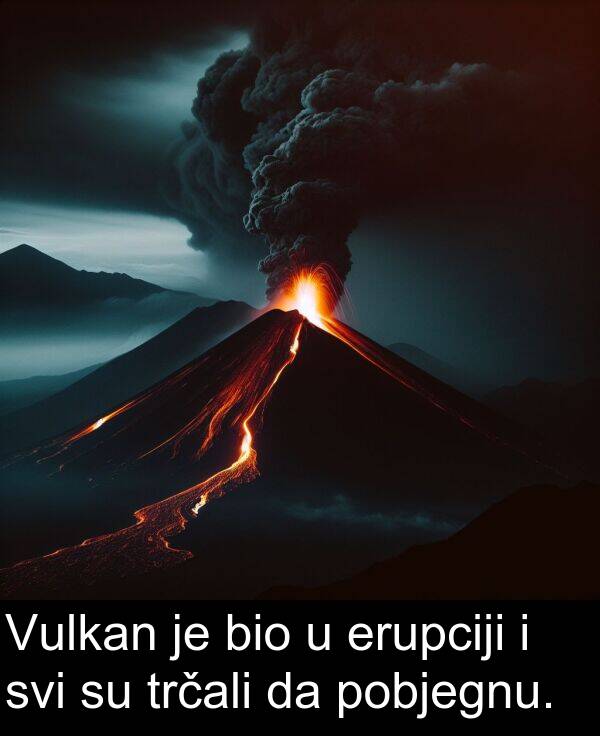 erupciji: Vulkan je bio u erupciji i svi su trčali da pobjegnu.