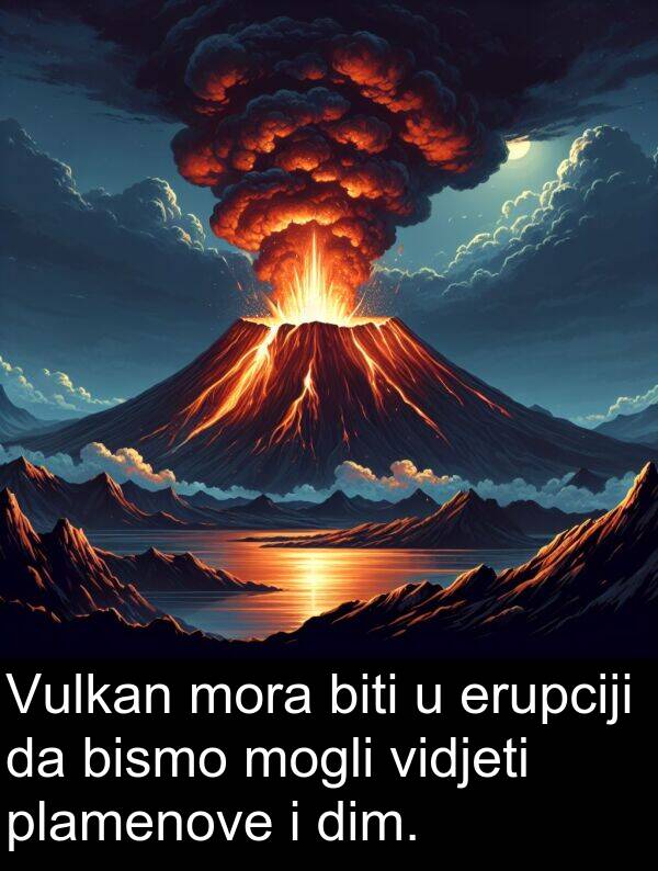 erupciji: Vulkan mora biti u erupciji da bismo mogli vidjeti plamenove i dim.