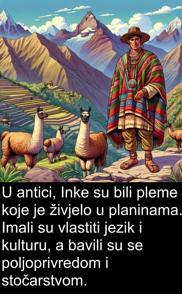 antici: U antici, Inke su bili pleme koje je živjelo u planinama. Imali su vlastiti jezik i kulturu, a bavili su se poljoprivredom i stočarstvom.