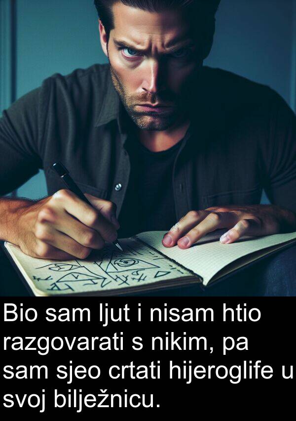 bilježnicu: Bio sam ljut i nisam htio razgovarati s nikim, pa sam sjeo crtati hijeroglife u svoj bilježnicu.