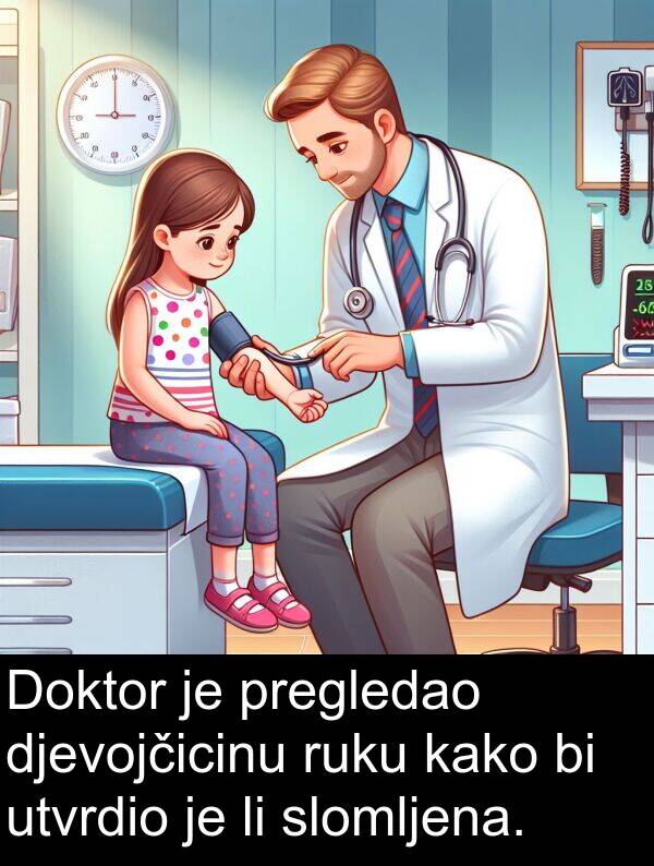 djevojčicinu: Doktor je pregledao djevojčicinu ruku kako bi utvrdio je li slomljena.