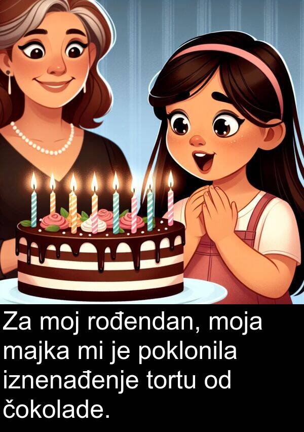 čokolade: Za moj rođendan, moja majka mi je poklonila iznenađenje tortu od čokolade.