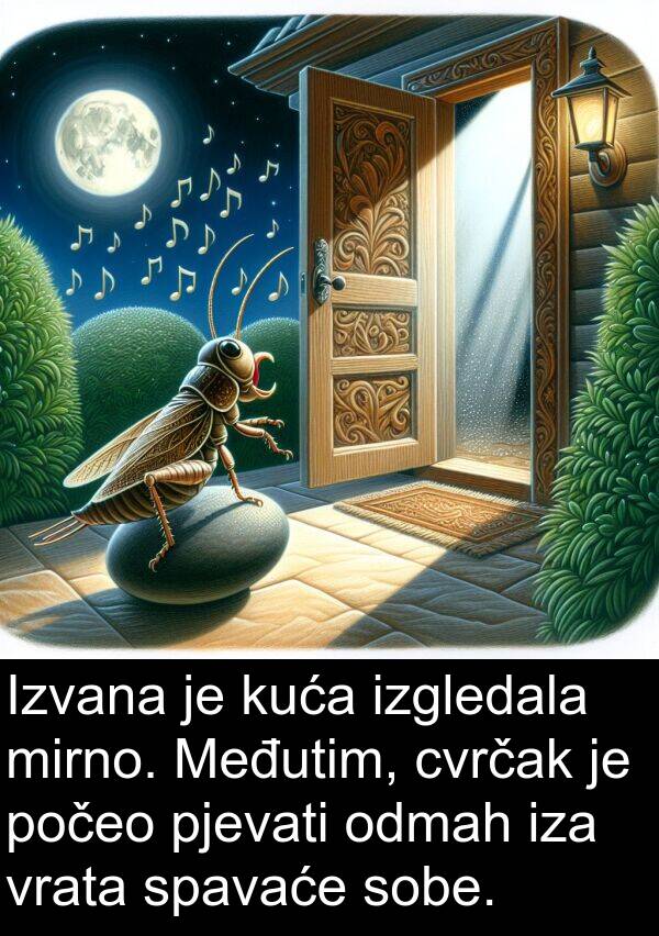 vrata: Izvana je kuća izgledala mirno. Međutim, cvrčak je počeo pjevati odmah iza vrata spavaće sobe.
