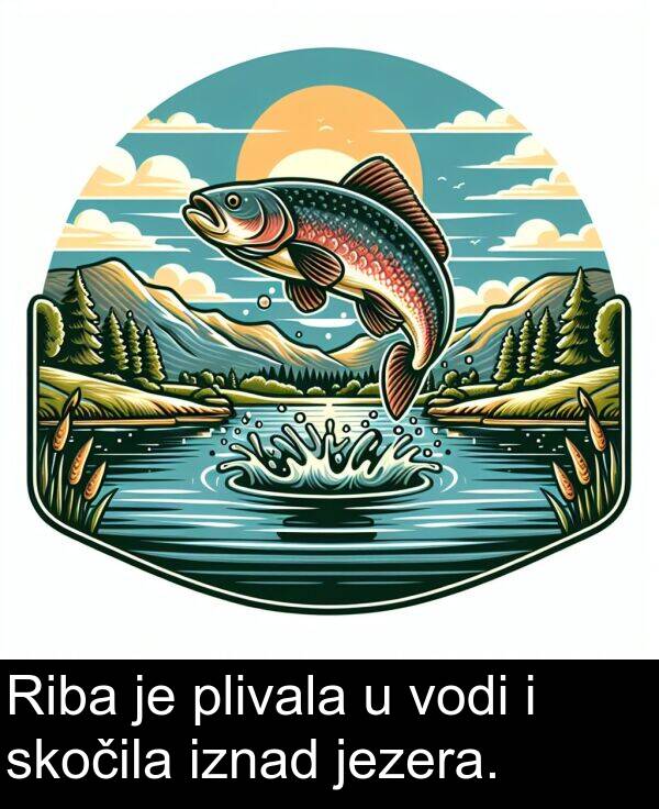 vodi: Riba je plivala u vodi i skočila iznad jezera.
