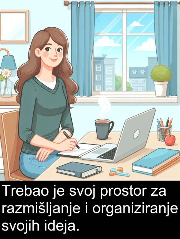 ideja: Trebao je svoj prostor za razmišljanje i organiziranje svojih ideja.