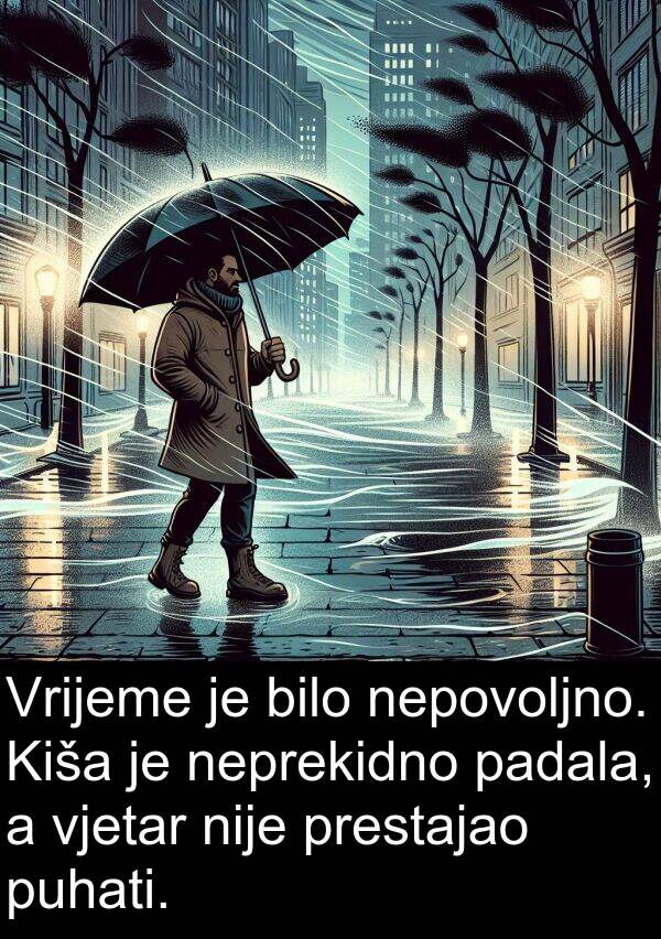vjetar: Vrijeme je bilo nepovoljno. Kiša je neprekidno padala, a vjetar nije prestajao puhati.
