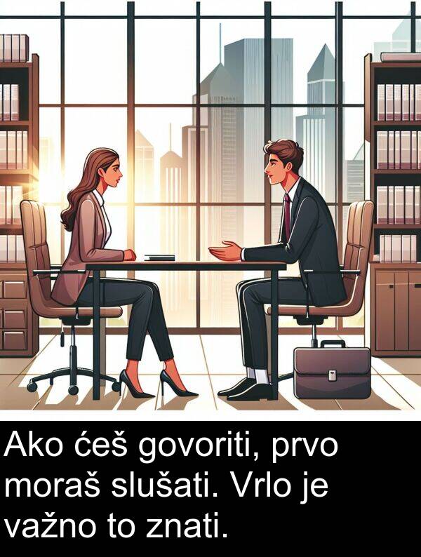 važno: Ako ćeš govoriti, prvo moraš slušati. Vrlo je važno to znati.