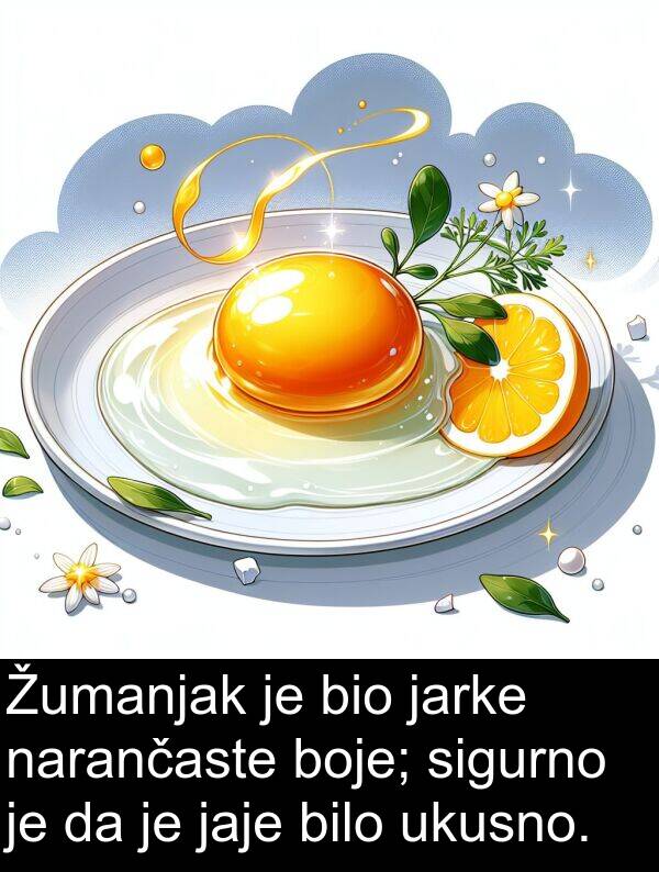 ukusno: Žumanjak je bio jarke narančaste boje; sigurno je da je jaje bilo ukusno.