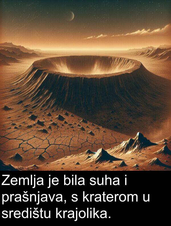 središtu: Zemlja je bila suha i prašnjava, s kraterom u središtu krajolika.