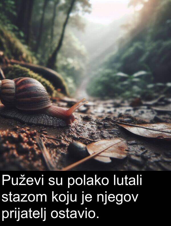 njegov: Puževi su polako lutali stazom koju je njegov prijatelj ostavio.