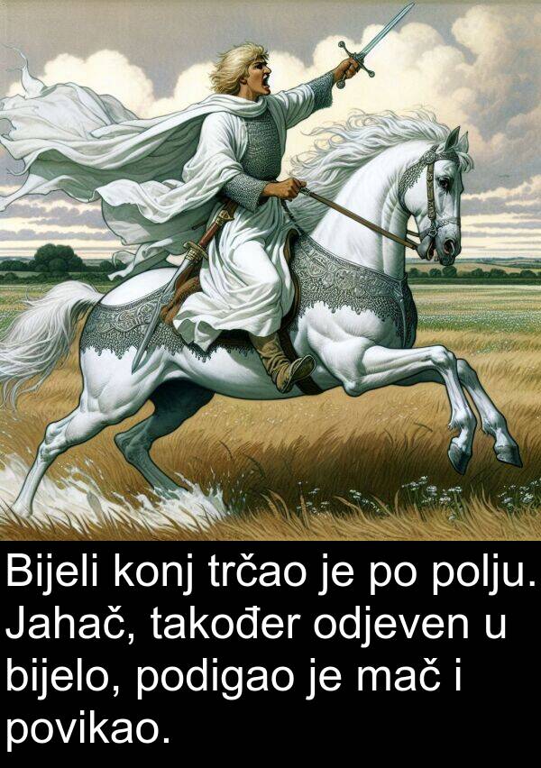 bijelo: Bijeli konj trčao je po polju. Jahač, također odjeven u bijelo, podigao je mač i povikao.