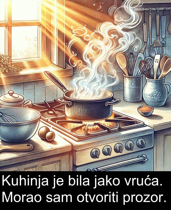 prozor: Kuhinja je bila jako vruća. Morao sam otvoriti prozor.
