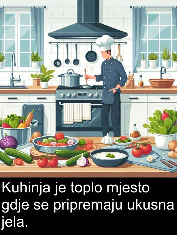 ukusna: Kuhinja je toplo mjesto gdje se pripremaju ukusna jela.