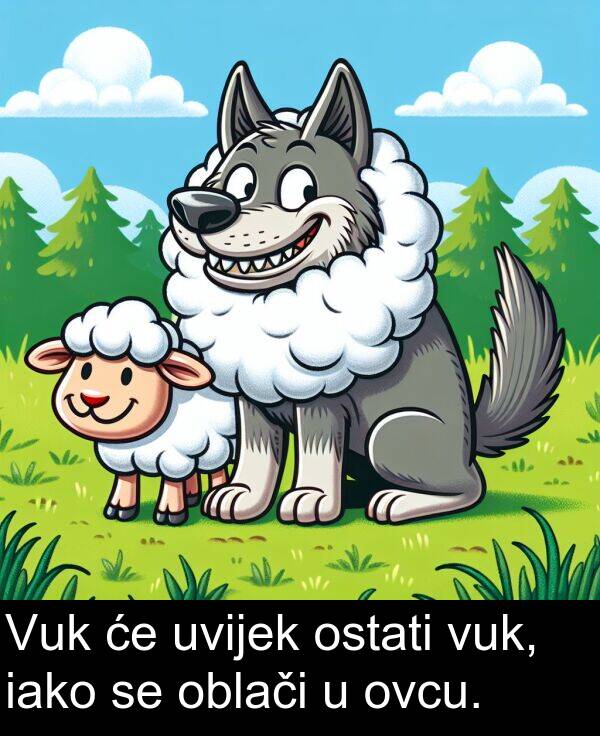 iako: Vuk će uvijek ostati vuk, iako se oblači u ovcu.