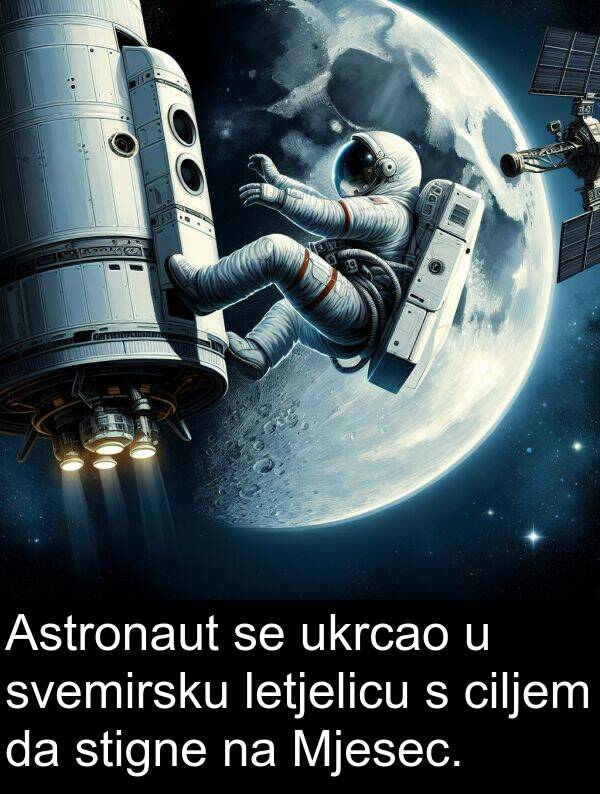 ukrcao: Astronaut se ukrcao u svemirsku letjelicu s ciljem da stigne na Mjesec.