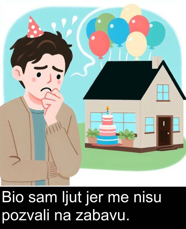 zabavu: Bio sam ljut jer me nisu pozvali na zabavu.