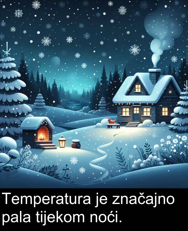 tijekom: Temperatura je značajno pala tijekom noći.