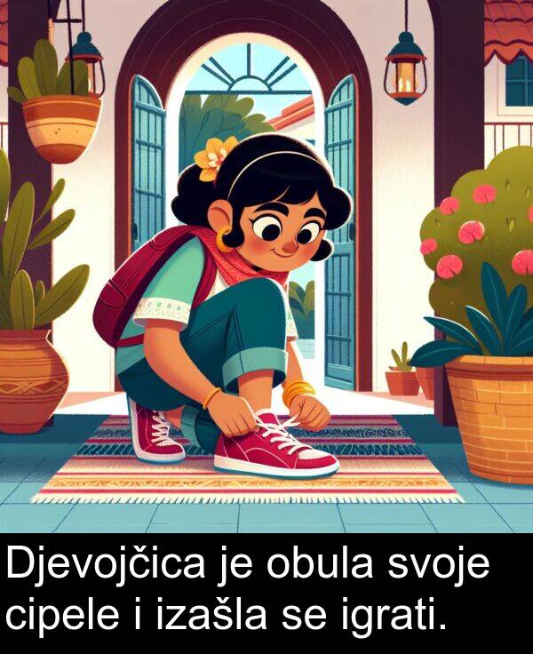 igrati: Djevojčica je obula svoje cipele i izašla se igrati.