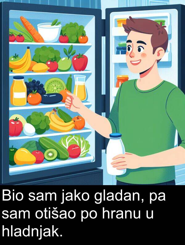 gladan: Bio sam jako gladan, pa sam otišao po hranu u hladnjak.