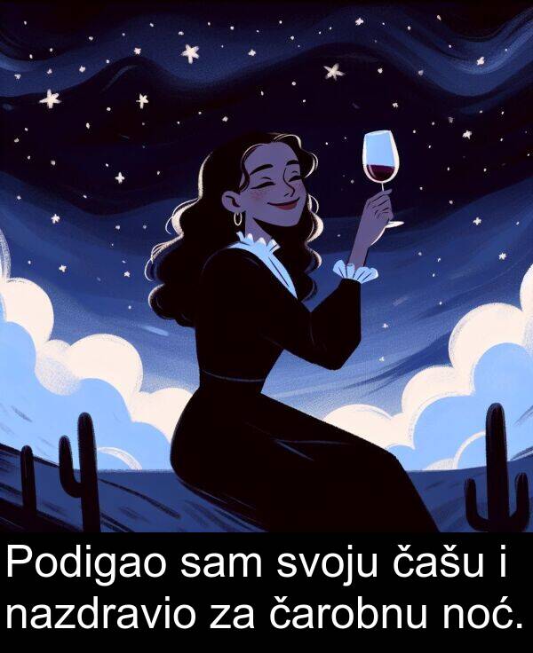 čarobnu: Podigao sam svoju čašu i nazdravio za čarobnu noć.