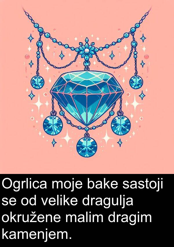 bake: Ogrlica moje bake sastoji se od velike dragulja okružene malim dragim kamenjem.