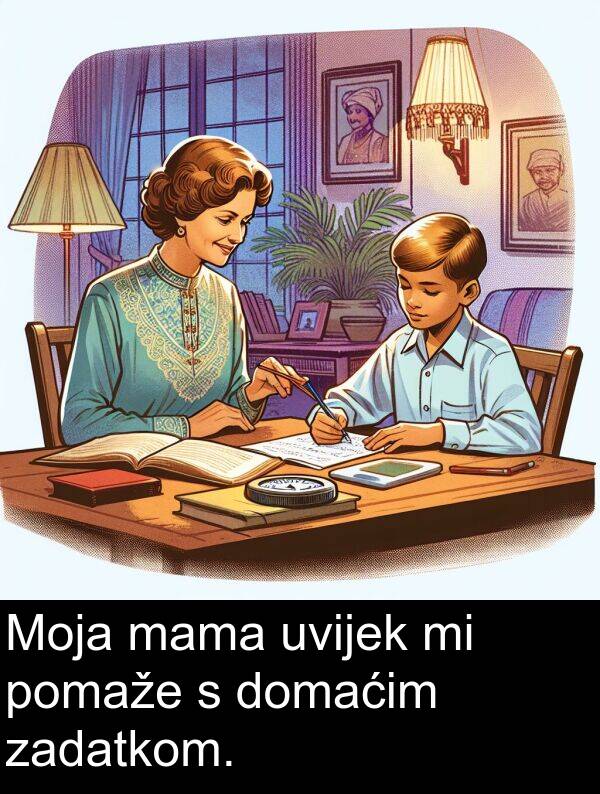 zadatkom: Moja mama uvijek mi pomaže s domaćim zadatkom.