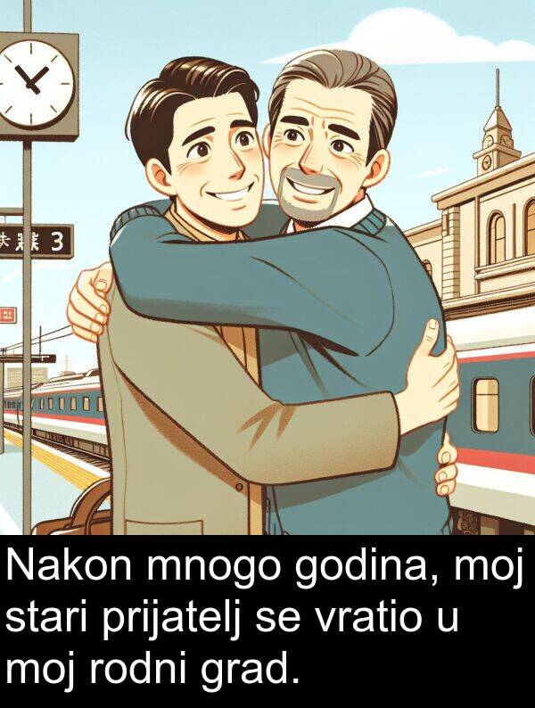 godina: Nakon mnogo godina, moj stari prijatelj se vratio u moj rodni grad.