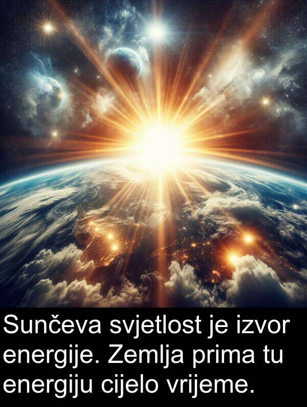cijelo: Sunčeva svjetlost je izvor energije. Zemlja prima tu energiju cijelo vrijeme.