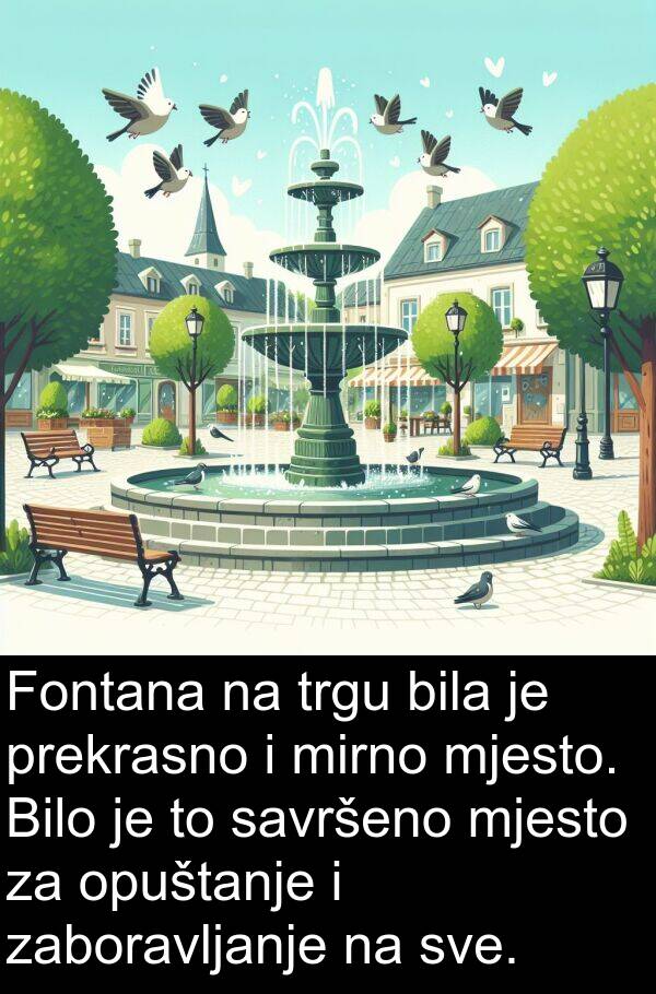 zaboravljanje: Fontana na trgu bila je prekrasno i mirno mjesto. Bilo je to savršeno mjesto za opuštanje i zaboravljanje na sve.