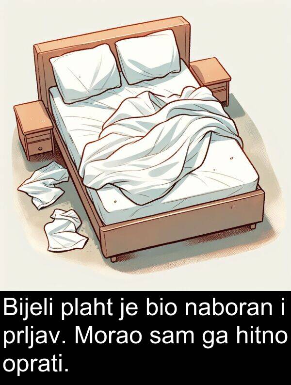 naboran: Bijeli plaht je bio naboran i prljav. Morao sam ga hitno oprati.
