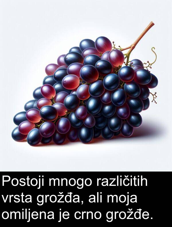 različitih: Postoji mnogo različitih vrsta grožđa, ali moja omiljena je crno grožđe.