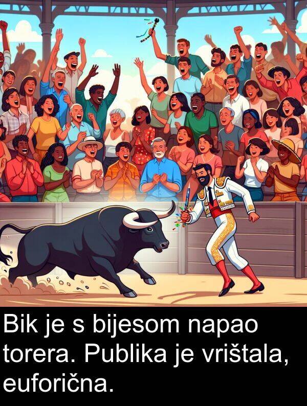 bijesom: Bik je s bijesom napao torera. Publika je vrištala, euforična.