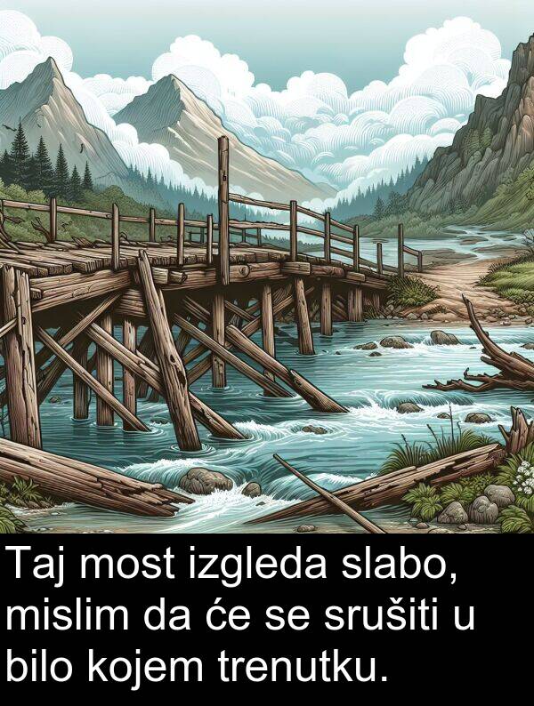 slabo: Taj most izgleda slabo, mislim da će se srušiti u bilo kojem trenutku.