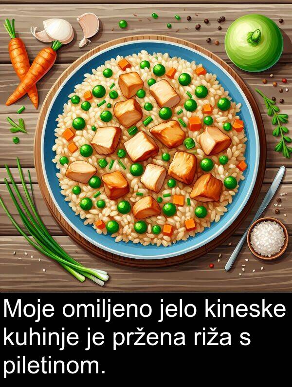 omiljeno: Moje omiljeno jelo kineske kuhinje je pržena riža s piletinom.