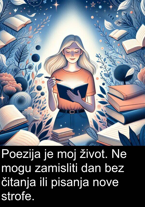 pisanja: Poezija je moj život. Ne mogu zamisliti dan bez čitanja ili pisanja nove strofe.