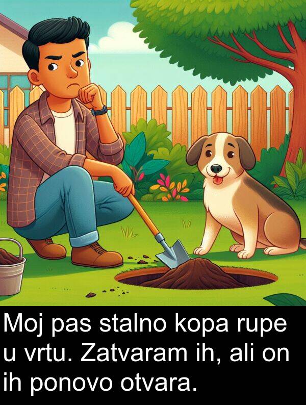 ali: Moj pas stalno kopa rupe u vrtu. Zatvaram ih, ali on ih ponovo otvara.