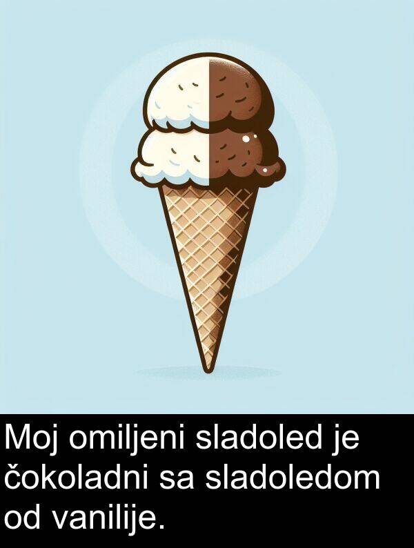 omiljeni: Moj omiljeni sladoled je čokoladni sa sladoledom od vanilije.