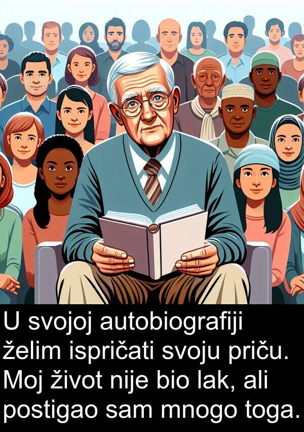 autobiografiji: U svojoj autobiografiji želim ispričati svoju priču. Moj život nije bio lak, ali postigao sam mnogo toga.