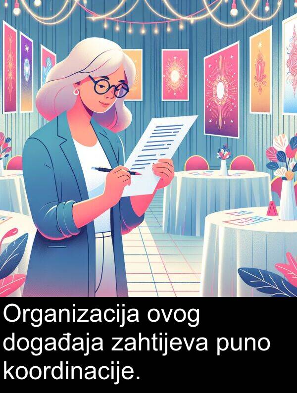 događaja: Organizacija ovog događaja zahtijeva puno koordinacije.