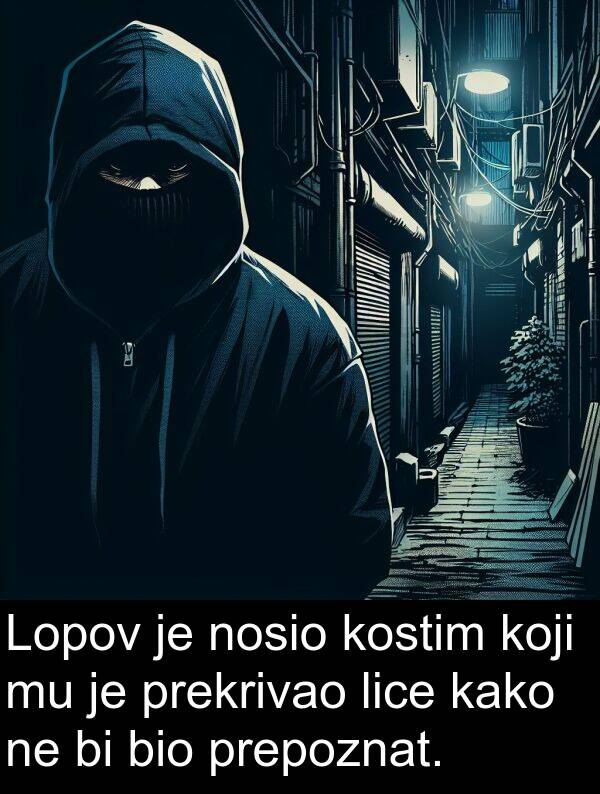 kostim: Lopov je nosio kostim koji mu je prekrivao lice kako ne bi bio prepoznat.
