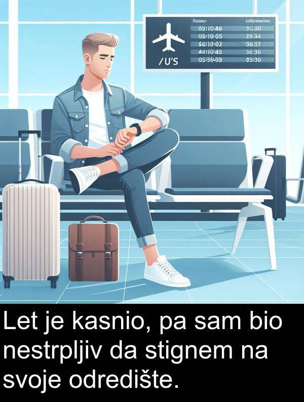 kasnio: Let je kasnio, pa sam bio nestrpljiv da stignem na svoje odredište.
