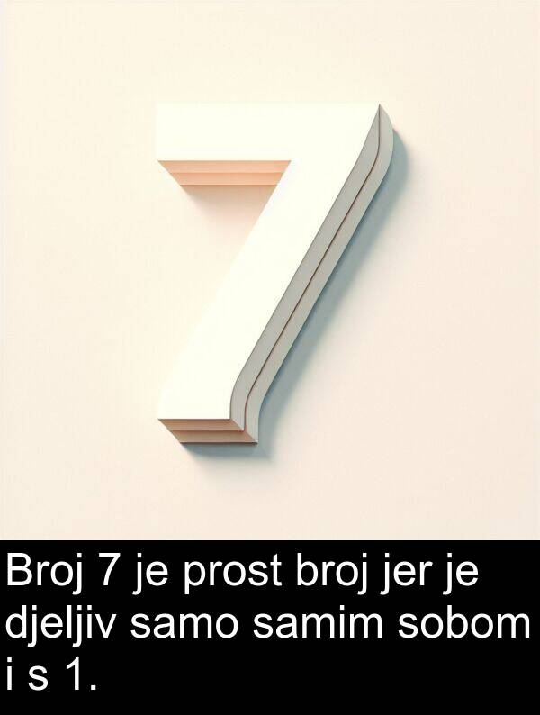 djeljiv: Broj 7 je prost broj jer je djeljiv samo samim sobom i s 1.