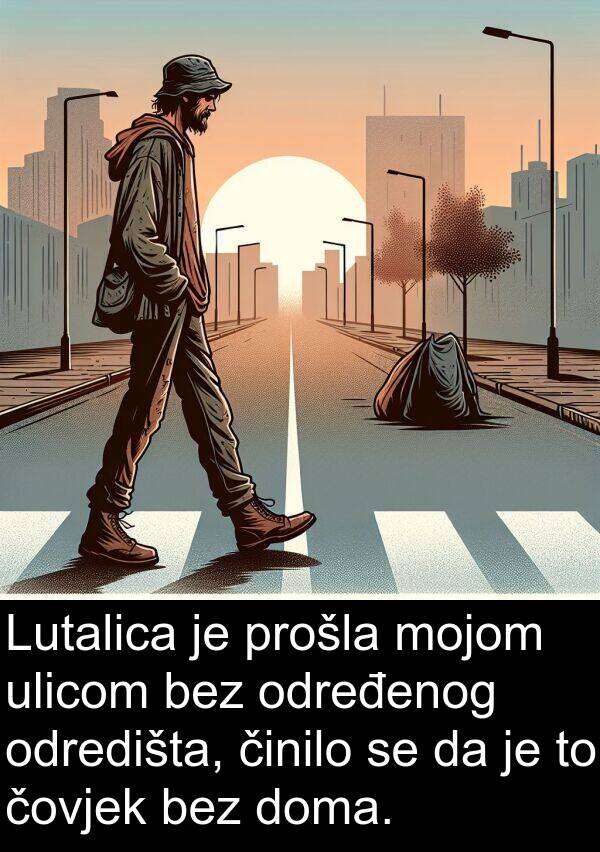 čovjek: Lutalica je prošla mojom ulicom bez određenog odredišta, činilo se da je to čovjek bez doma.