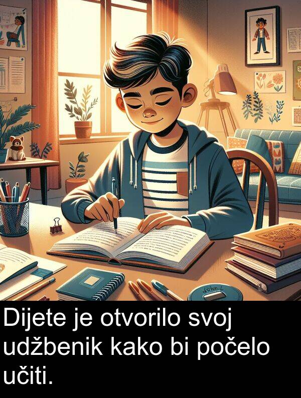 udžbenik: Dijete je otvorilo svoj udžbenik kako bi počelo učiti.