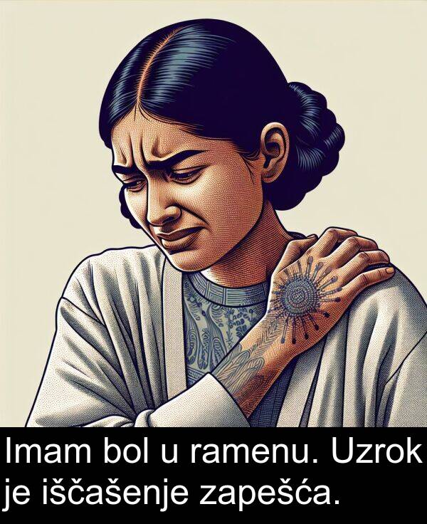 iščašenje: Imam bol u ramenu. Uzrok je iščašenje zapešća.