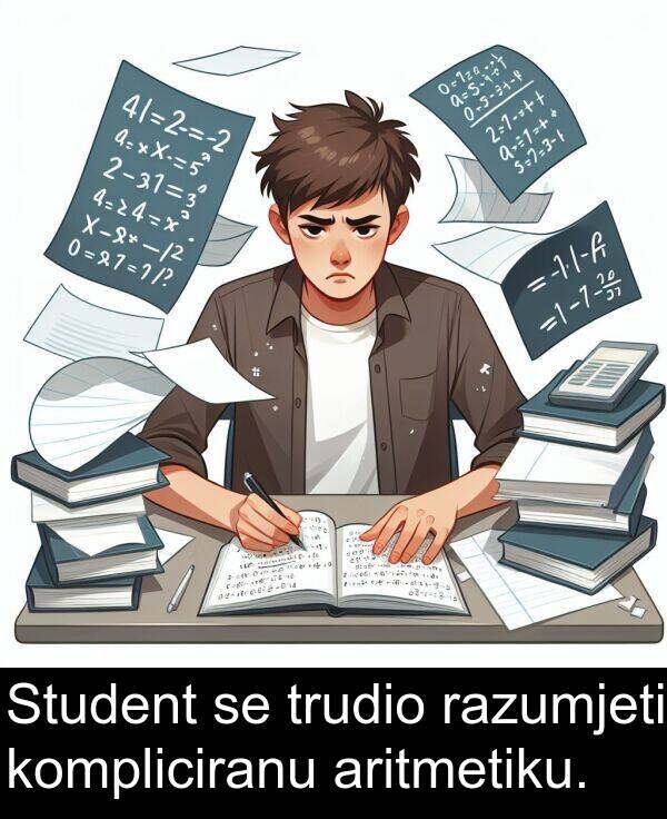 aritmetiku: Student se trudio razumjeti kompliciranu aritmetiku.