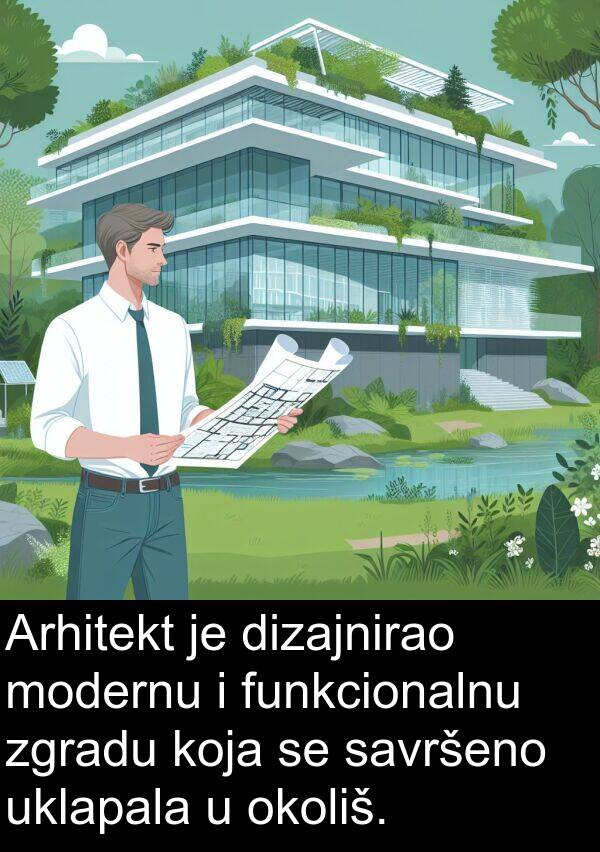 funkcionalnu: Arhitekt je dizajnirao modernu i funkcionalnu zgradu koja se savršeno uklapala u okoliš.