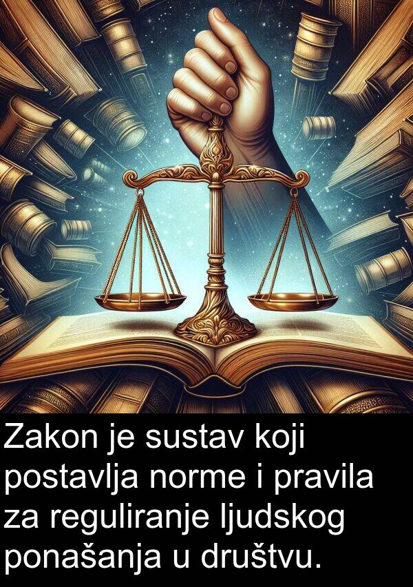 postavlja: Zakon je sustav koji postavlja norme i pravila za reguliranje ljudskog ponašanja u društvu.