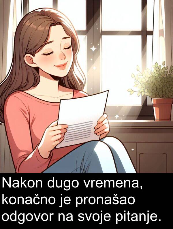 odgovor: Nakon dugo vremena, konačno je pronašao odgovor na svoje pitanje.